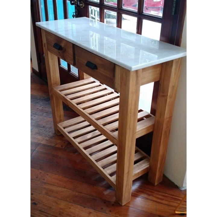 Mesa Auxiliar de Cocina con Tapa de Mármol de Carrara