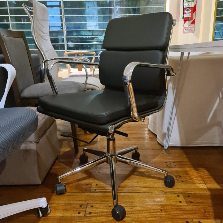 Silla Aluminum Soft Respaldo Bajo Ecocuero Negro