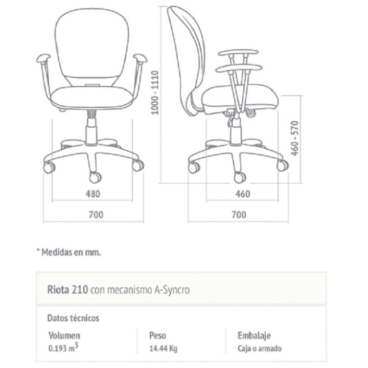Silla Ergonómica Riota 210 aSyncro con Apoyabrazos Regulable
