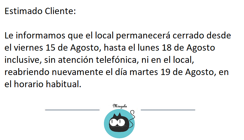 Cerrado 15-08-2025 al 18-08-2025