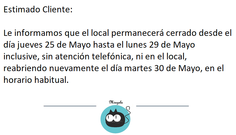 Cerrado 25-05-2023 al 29-05-2023